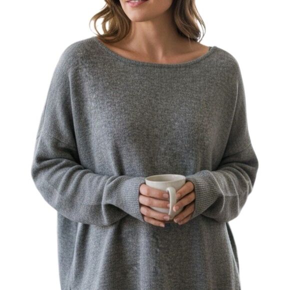 Du Jour Gray Sweater Womens Size L Oversize Drop Shoulder Criss Cross Back - Picture 1 of 8